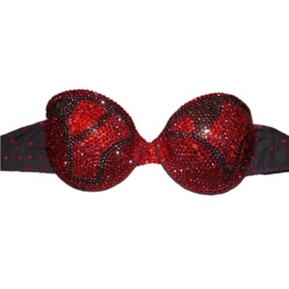Crystal Rhinestone Classic Red Tones Mixed Swirls Glam Bling Strapless Bra New - Picture 2 of 10